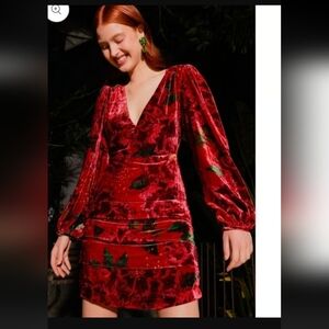 NWOT FARM RIO SHINY FLOWERS VELVET MINI DRESS, SZ:MEDIUM